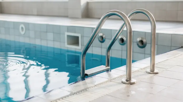 Pool-Einbauteile prüfen: Leiter, Skimmer und Düsen am Swimmingpool