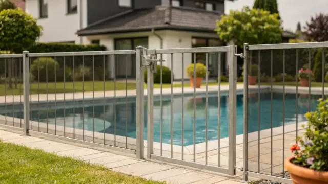 Gesicherter Privatpool mit Poolzaun im Garten als Thema zur Poolzaun-Pflicht in Deutschland