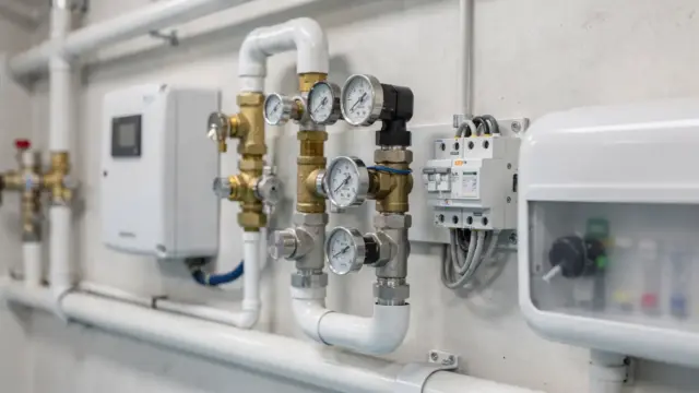 Sicherheitsbauteile und Schutzmaßnahmen der Pooltechnik in einem Technikraum