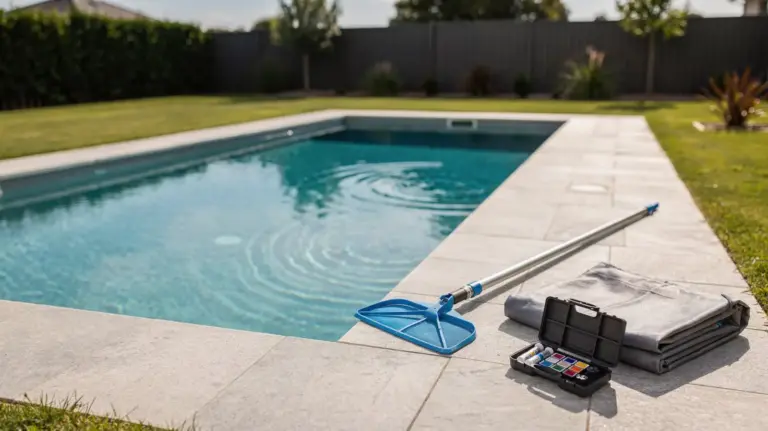 Modernes Gartenpool mit Zubehör zur Poolkosten-Planung