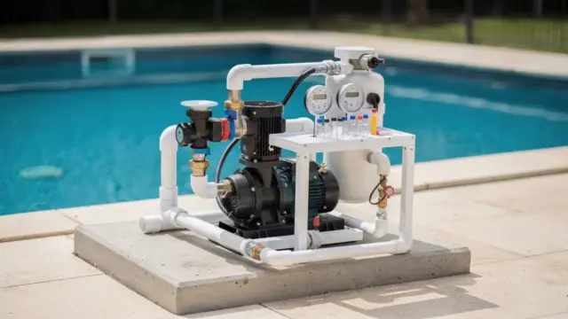 Pooltechnik installieren: Filteranlage, Pumpe und Rohrleitungen beim Aufbau am Pool