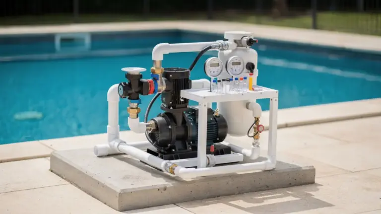 Pooltechnik installieren: Filteranlage, Pumpe und Rohrleitungen beim Aufbau am Pool