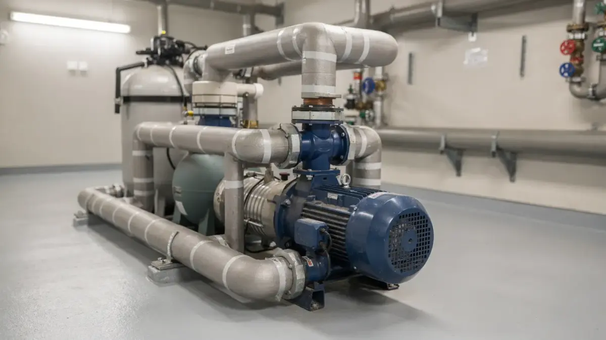 Pooltechnik mit Pumpe, Filter und Leitungen beim Frostschutz gegen Kälte