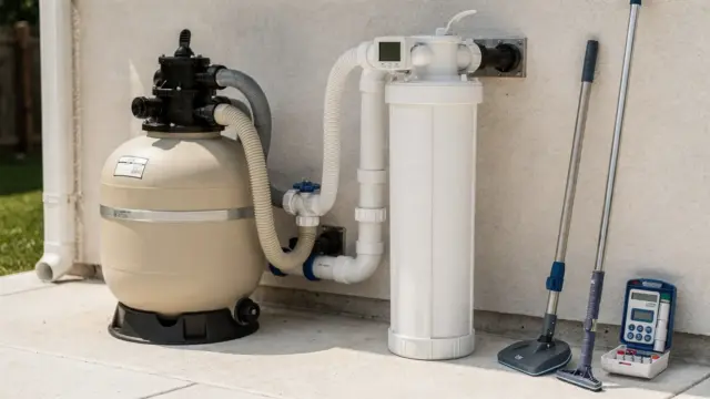 Sandfilter und Kartuschenfilter für den Pool im direkten Vergleich neben Pooltechnik