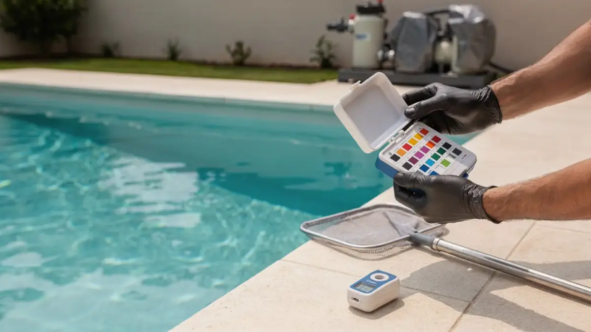 Poolpflege wöchentlich: Wasserwerte prüfen und Technik am Schwimmbecken kontrollieren