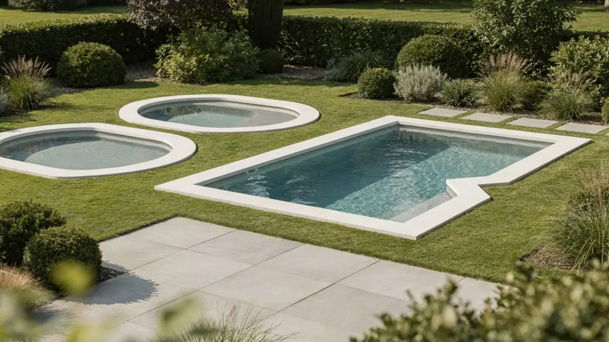 Verschiedene Poolformen im Garten als Planungshilfe zur Frage: Welche Poolform passt in den Garten?