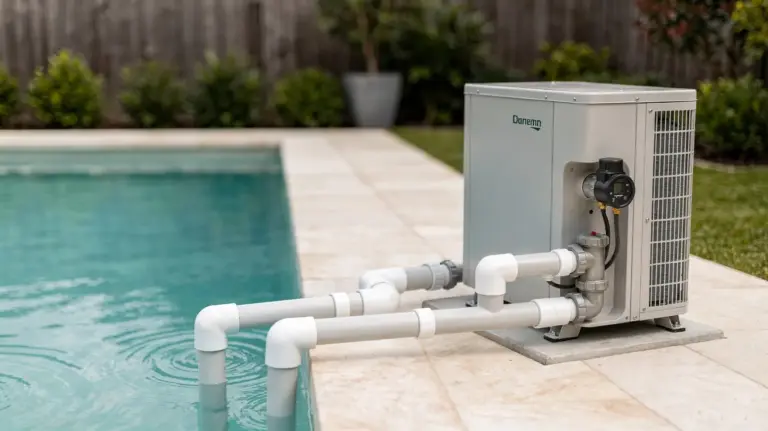 Poolheizung am Gartenpool mit Wärmepumpe und Technik für die Auswahl der richtigen Poolheizung