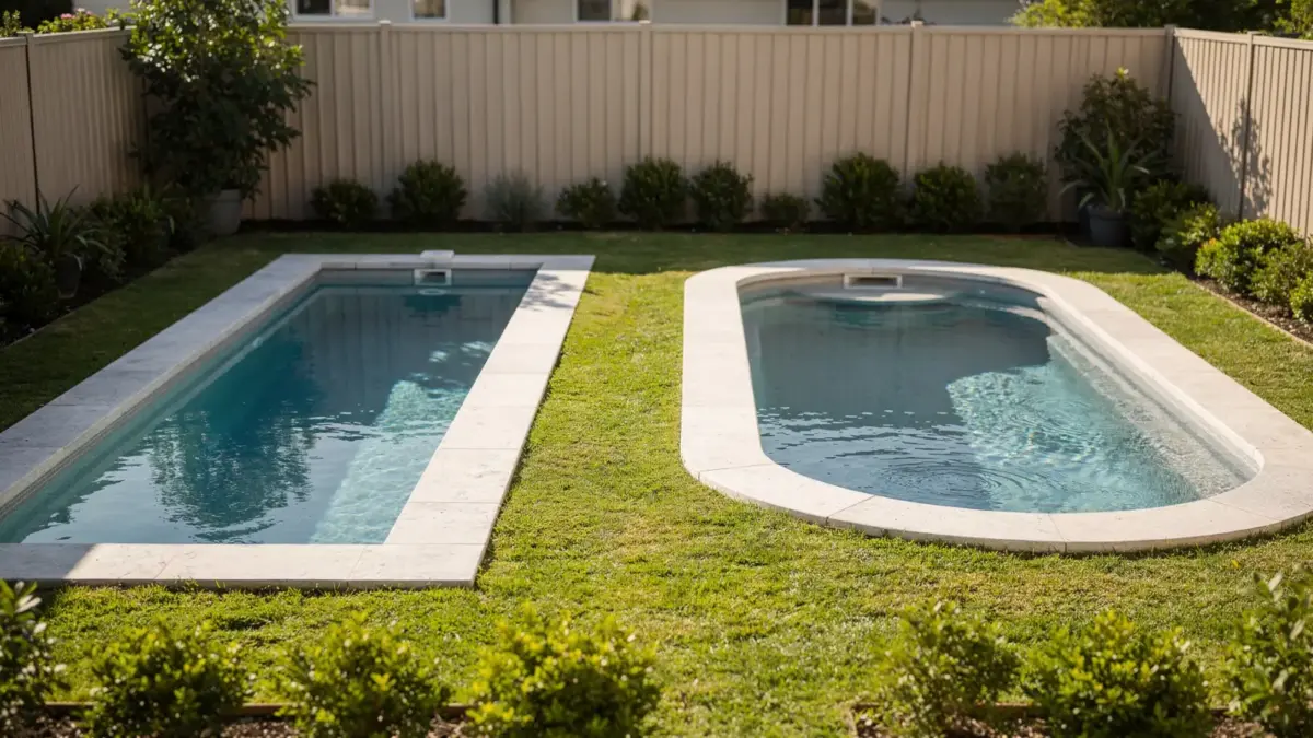 Kleiner Garten mit kompakten Poolformen als Beispiel für die Frage, welche Poolform passt in einen kleinen Garten
