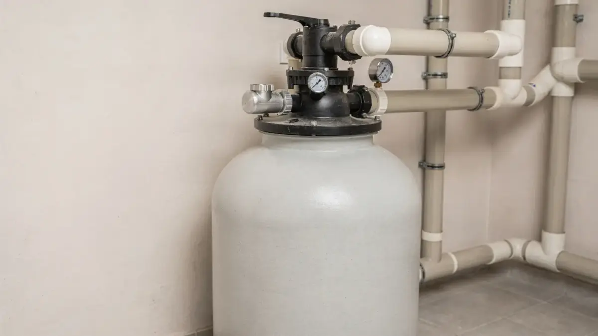 Sandfilter und Manometer zur Rückspülung einer Poolanlage