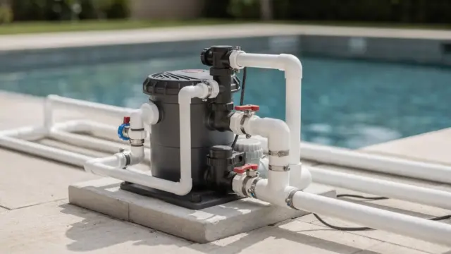 Poolpumpe und Zubehör zur Installation an einem Gartenpool