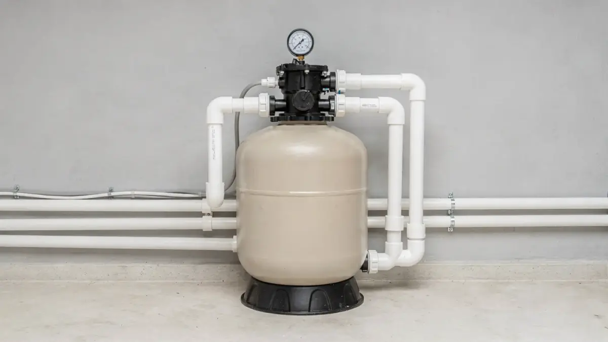 Sandfilter und Manometer zur Rückspülung einer Poolanlage