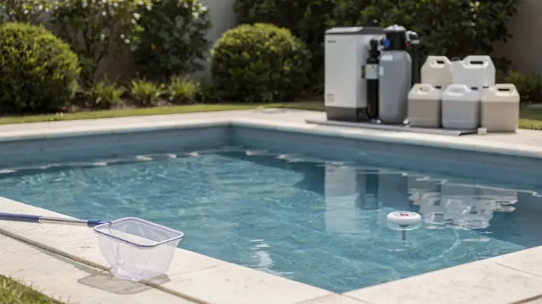 Pool mit Pumpen, Thermometer und Pflegezubehör zu laufenden Kosten beim Betrieb