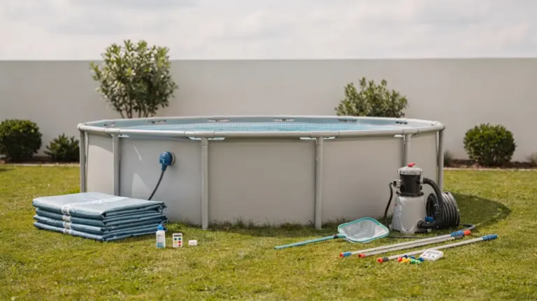Aufstellpool mit Filterpumpe und Zubehör als Motiv zum Thema Aufstellpool Kosten