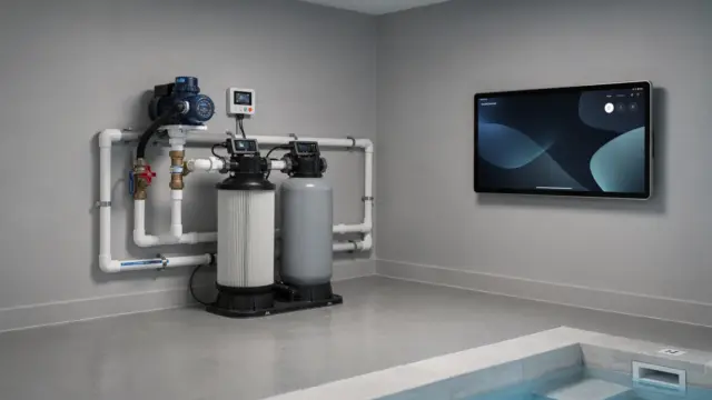 Smart-Home-Integration der Pooltechnik mit Steuerung, Pumpe und Filteranlage im Technikraum