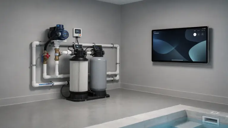 Smart-Home-Integration der Pooltechnik mit Steuerung, Pumpe und Filteranlage im Technikraum