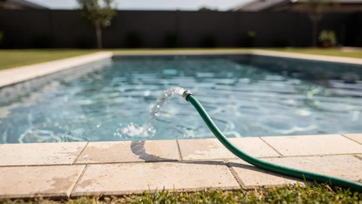 Pool befüllen mit Gartenschlauch bei der Erstbefüllung eines Swimmingpools
