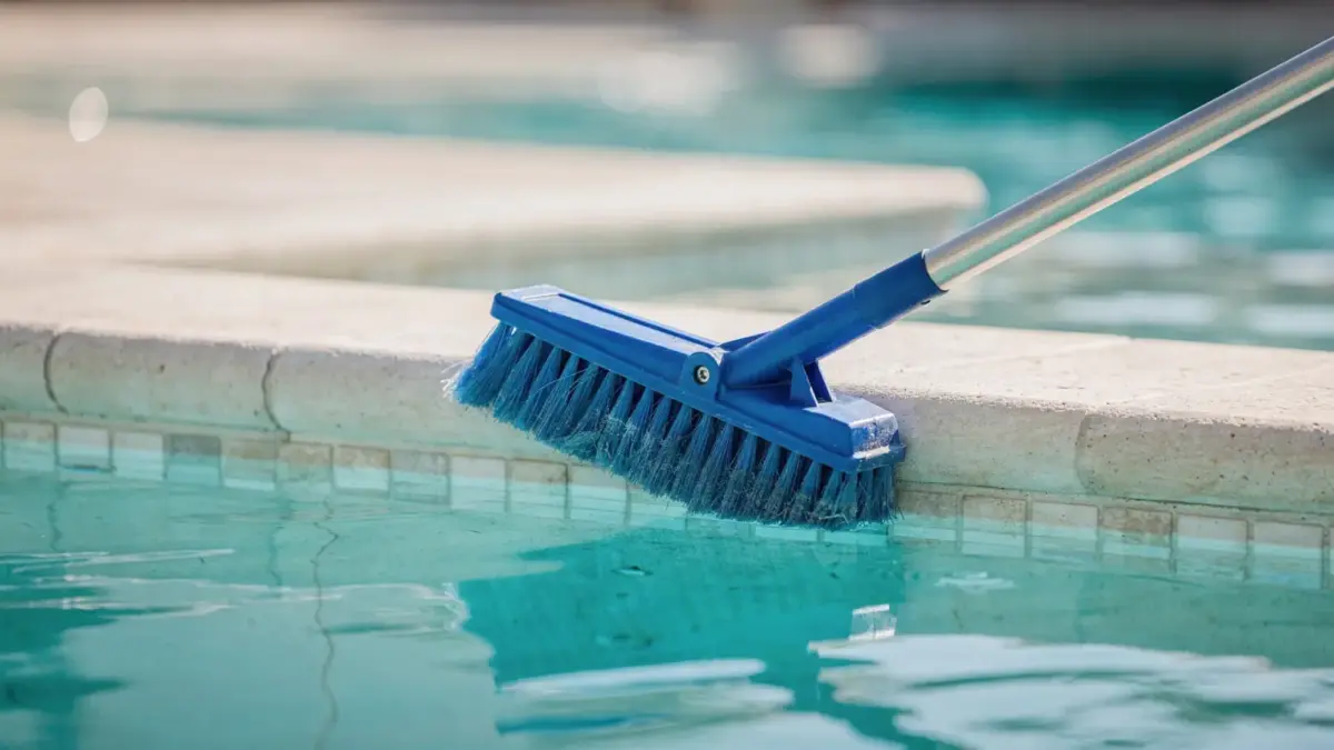 Poolwasserlinie reinigen mit Bürste: Entfernung von Schmutz an der Wasserlinie im Schwimmbecken