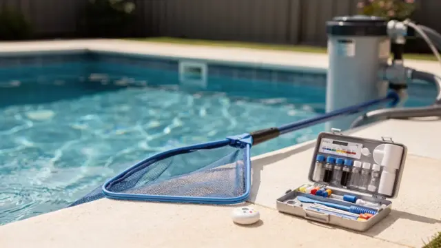 Poolreinigung mit Skimmer, Wassertest und Filteranlage für klares, hygienisches Wasser