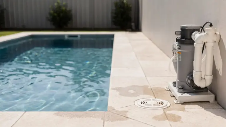 Leiser Pool im Garten mit Filteranlage zum Thema Pool-Lärmgrenze
