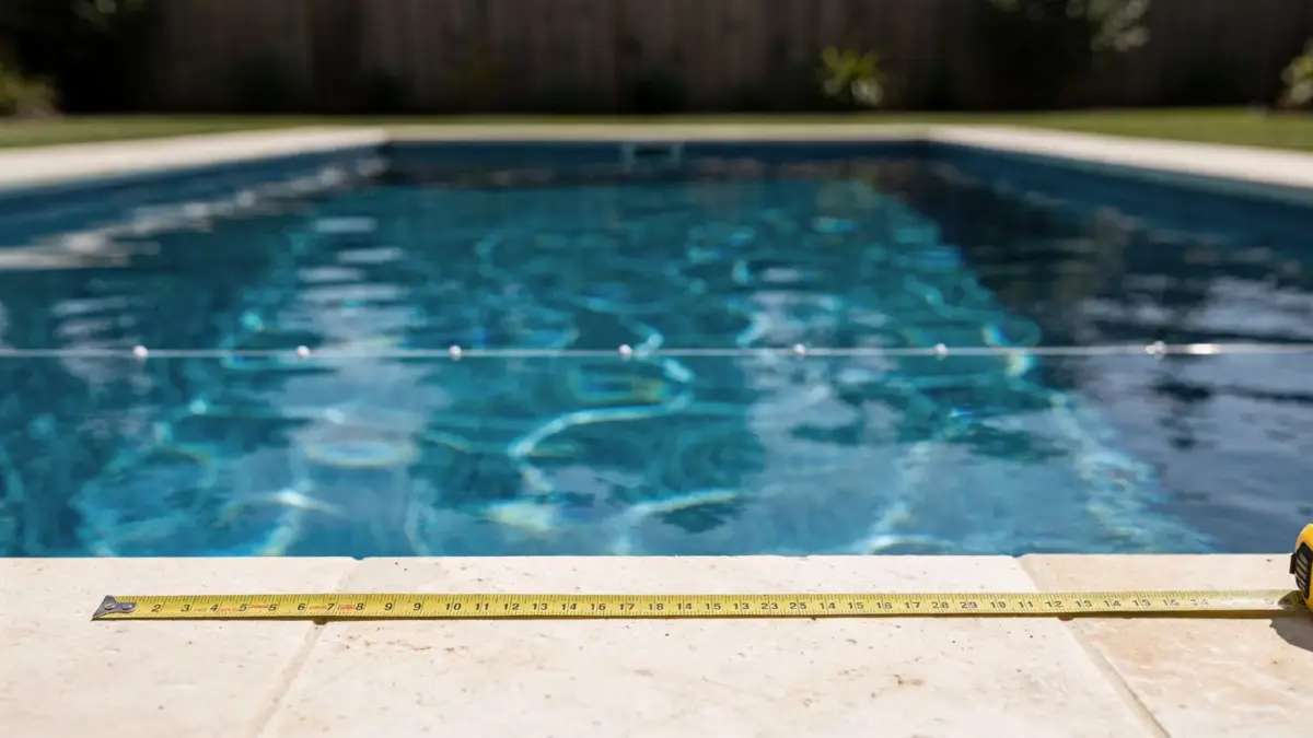 Pool mit Maßband zur Berechnung der Wassermenge und des Fassungsvermögens
