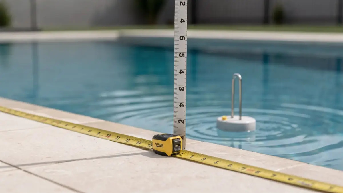 Pool mit Messwerkzeug zur Berechnung der Wassermenge