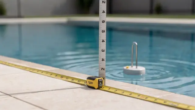 Pool mit Messwerkzeug zur Berechnung der Wassermenge
