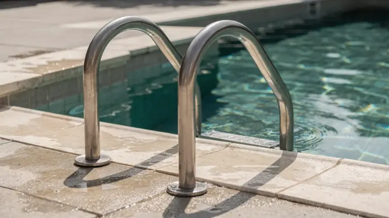 Poolleiter-Handlauf an einem Swimmingpool als Thema zum Artikel über Sinn und Auswahl