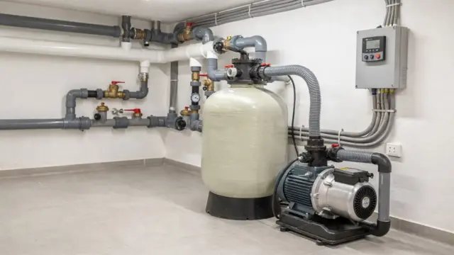 Pooltechnik installieren: Filteranlage, Pumpe und Rohranschlüsse in einem sauberen Technikraum